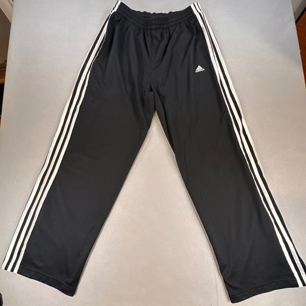 Adidas Mens Track Pants Black White 3-Stripe Mesh Athletic Gym Trousers XL